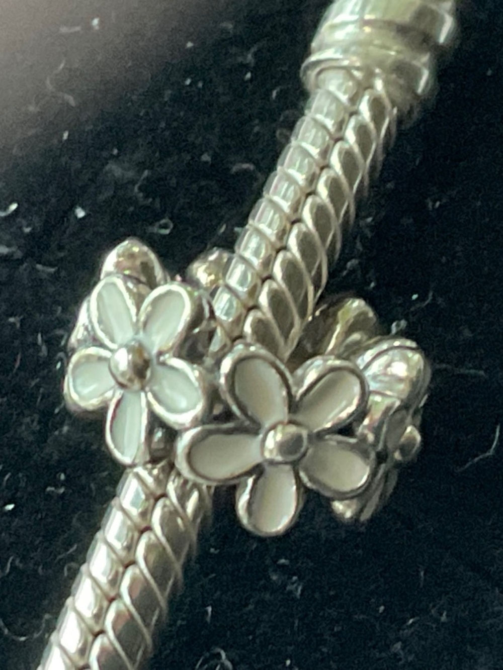 Pandora Silver Floral Enamel Spacer Beads with White Petals